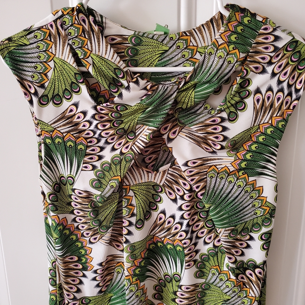 Peacock print retro mini dress